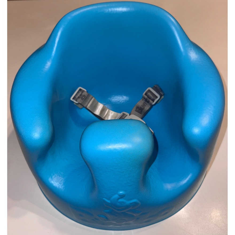 Bumbo Floor Foam Seat Blue Baby Infant Trainer Support Chair with Safety Harness